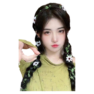 夏日双马尾麻花辫编发绳小雏菊花朵发带小藤条海边波西米亚发箍女