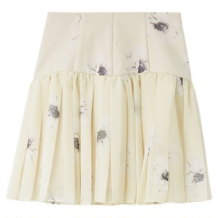 SNIDEL2025秋冬新品甜美高腰花朵印花半身裙百褶短裙SWFS254334