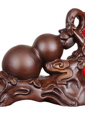 实木雕平安葫芦摆件客厅玄关博古架福字福禄摆饰新房手工艺送礼品