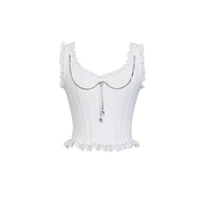 LEFAME简约蕾丝花边针织背心