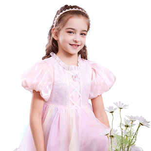 迪士尼女童公主连衣裙子2026新款网纱彩虹女孩夏款儿童童装薄甜美