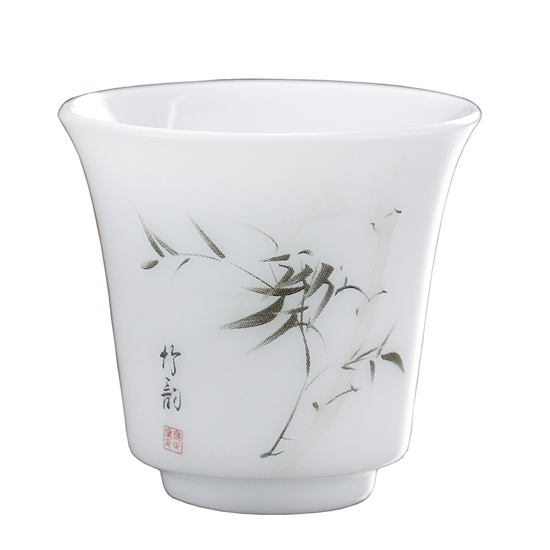 手绘饼种羊脂玉瓷中式盖碗三才杯