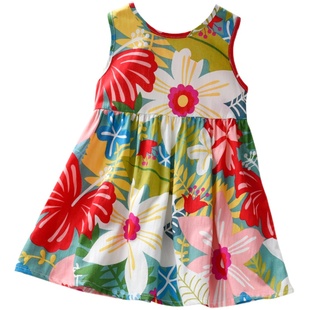 女童无袖背心裙夏季儿童洋气花朵露背公主沙滩裙2025新款连衣裙夏