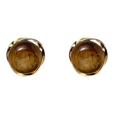 美拉德琥珀色猫眼石耳夹无耳洞