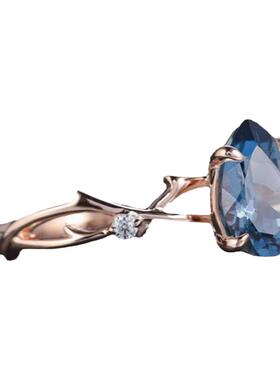 女士K金伦敦蓝色托帕石钻石戒指