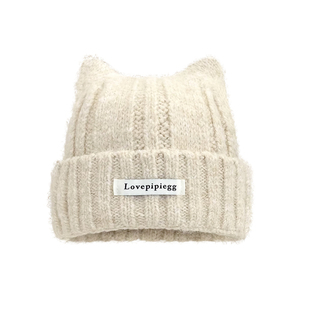 2025新款大头围猫耳朵针织毛线帽加厚保暖护耳冷帽可爱秋冬大码