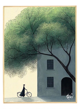 清新治愈仿油画森林小屋装饰画