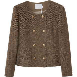 Lavinia 春秋新款针织羊毛呢子外套女直筒修身短款小个子上衣