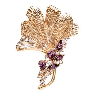 Eternelle法国永恒银杏叶胸针高档精致欧美轻奢配饰水晶胸花别针