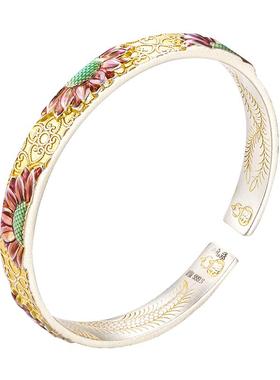 足银999向日葵太阳花手镯