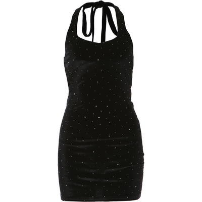 WEIRDPUSS都市佳人丝绒烫钻裙子