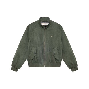三所vintage 复古G9哈林顿麂皮绒外套薄插肩袖立领短款夹克绿女冬