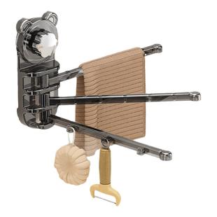 吸盘厨房抹布架壁挂式免打孔家用浴室毛巾旋转收纳置物架多杆挂架