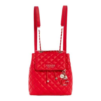 guess红色菱格翻盖时尚风双肩包
