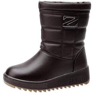 东北特厚棉鞋女中老年人冬季防水防滑雪地靴皮面短筒加绒保暖靴子