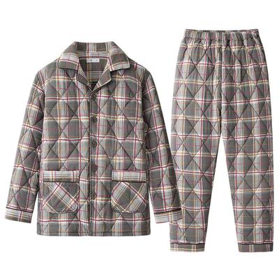 冬季纯棉夹棉睡衣男装三层加厚