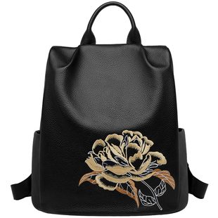 朱尔真皮双肩包女2026新款国风高级感旅行背包休闲大容量女士包包