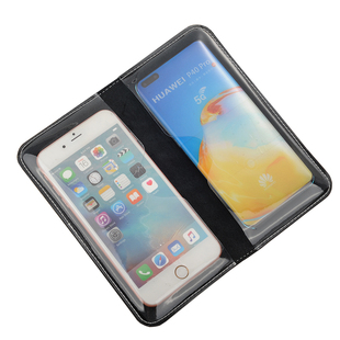 装两部手机的手机套透明可触摸双手机包二合一牛皮收纳钱包式横款