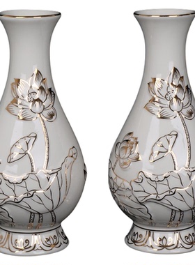 白色浮雕描金彩绘玉净瓶佛堂摆件