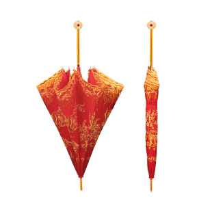 结婚用红伞出嫁长柄婚伞新娘伞蕾丝花边刺绣中式雨伞高级婚庆喜伞