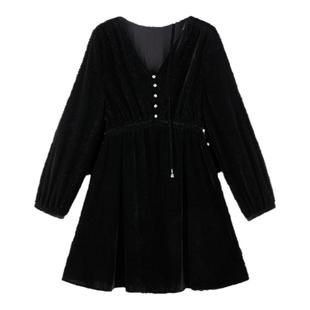 太平鸟女装2025冬季款细闪丝绒连衣裙A1FAE4609J9