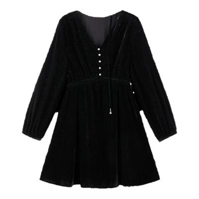 太平鸟女装2025冬季款细闪丝绒连衣裙A1FAE4609J9