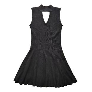 夜店性感小黑裙挂脖V领针织打底裙女无袖背心A字裙修身显瘦连衣裙