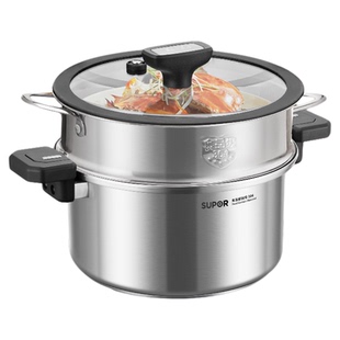 苏泊尔微压蒸锅家用2025新款蒸煮炖焖锅304不锈钢无涂层双耳汤锅