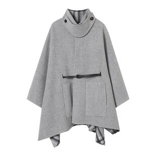 【羊绒羊毛】LANCY/朗姿2025冬季新款气质格纹立领斗篷毛呢大衣