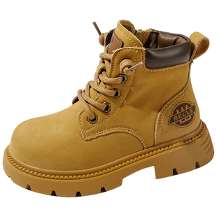 百丽童鞋时尚百搭马丁靴秋季男女童英伦风小黄靴软底耐磨防滑短靴