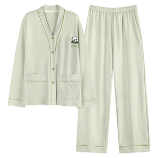 芬腾可安带胸垫睡衣女款2026新款秋春季长袖熊猫纯棉家居服秋冬天