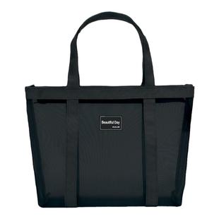 华杰大容量补习袋手提文件袋透明网纱小学生拎书袋拉链式单肩手提多功能收纳袋初中高中生考试专用加厚美术袋