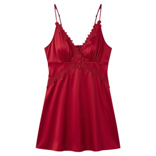 维多利亚法式性感纯欲风真丝睡衣高级感蕾丝露背开叉吊带情趣睡裙