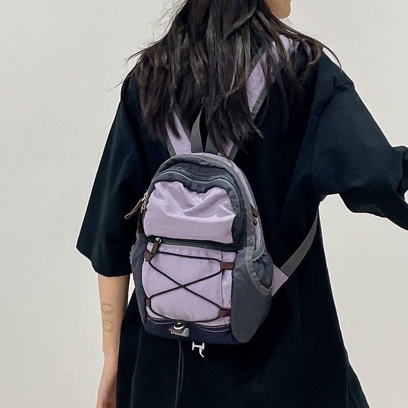 户外撞色双肩包女轻便旅行包登山迷你小背包男初高中学生工装书包