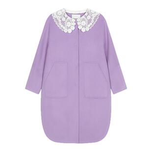 tanni25新款文艺复古蕾丝娃娃领直筒版型紫色羊毛大衣TO31CO011A
