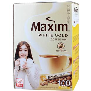 韩国原装进口麦馨咖啡MAXIM 白金牛奶三合一速溶咖啡 100条礼盒装