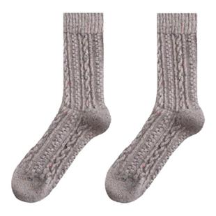 purpleguys点子纱羊毛袜子女秋冬加厚保暖纯色麻花毛线无骨中筒袜