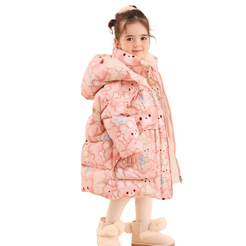 康博童装可爱新款连帽女童羽绒服加厚保暖防风连帽冬装洋气中长款