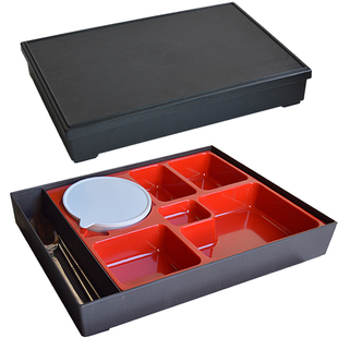 商务便当盒带筷子勺子可高温分格长方形带汤碗送餐具密胺分餐饭盒