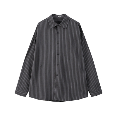 COLN落肩袖条纹斜门襟长袖衬衫