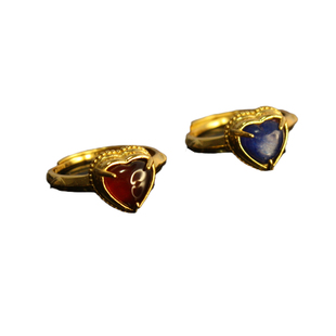 秋山夜雨 复原明代心形镶宝石金戒指银镀金金银器汉服首饰配饰