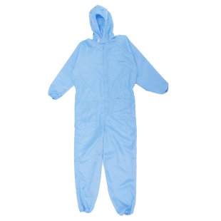 YS高品质大牙拉链无尘服蓝色白色连帽连体服三针线防尘分体套装男