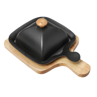 方形单柄铸铁烤盘带盖铁板烧盘家用燃气灶餐厅煎牛排盘烤肉锅商用