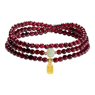 普陀山文创集纯天然三圈石榴石手串和田玉手链女送情侣多圈石榴石