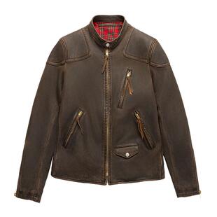 毒液皮衣头层真牛皮机车款咔叽做旧复古水洗立领修身皮夹克非RRL