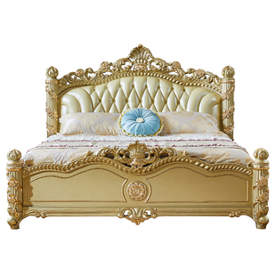 欧式柱子床 美式豪华卧室实木真皮床双人床婚床主卧1.8米2米大床