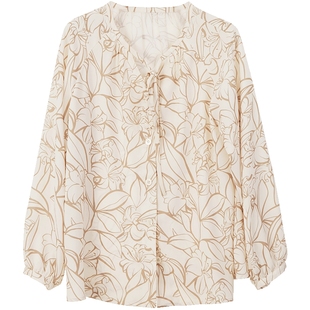 Lavinia商场同款春秋新款法式上衣印花圆通勤领衬衫女R35C115