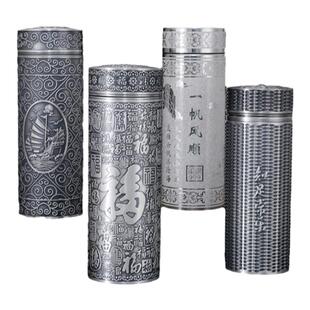 高端手工轻奢百福银杯内外纯银保温水杯男士雪花银水杯高档银杯