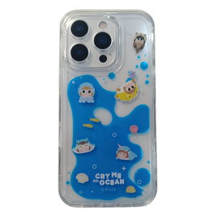 夏季可爱哭娃适用苹果17PRO可流动液体手机壳创意iPhone16ProMax新款15pro女款小众13全包14防摔保护套网红