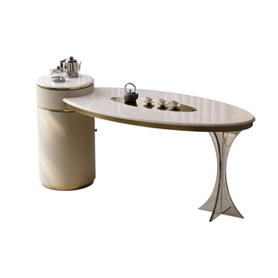 意式轻奢卡里冰玉天然奢石茶桌椅组合高级感家用阳台大理石泡茶台